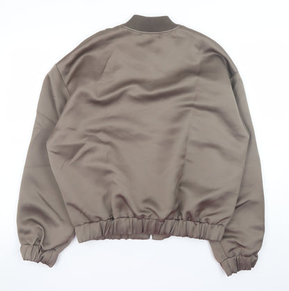 PRETTYLITTLETHING Women’s Brown Bomber Jacket UK 4 Polyester Zip Up