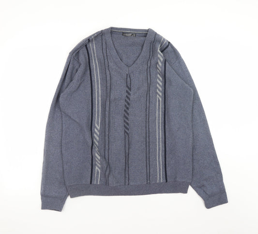 Dunnes Men Blue Geometric V-Neck Pullover Jumper Size S
