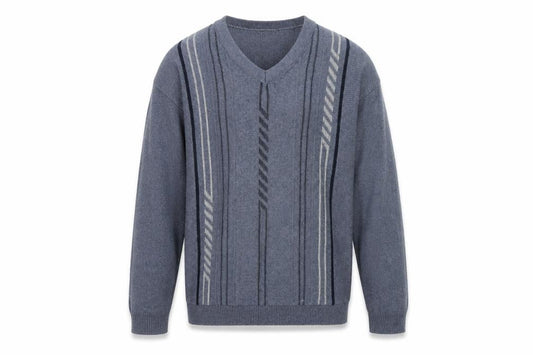 Dunnes Men Blue Geometric V-Neck Pullover Jumper Size S
