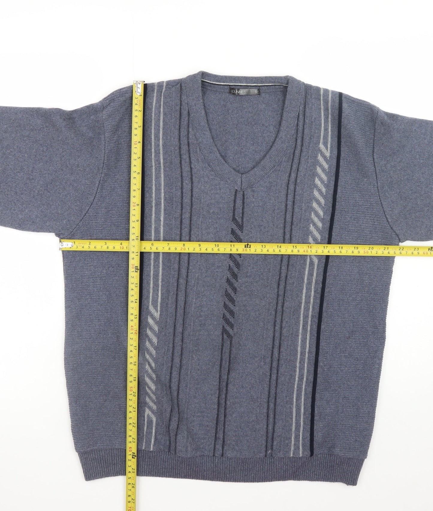 Dunnes Men Blue Geometric V-Neck Pullover Jumper Size S