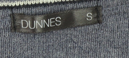 Brand and care label for Dunnes Men Blue Geometric V-Neck jumper, size S