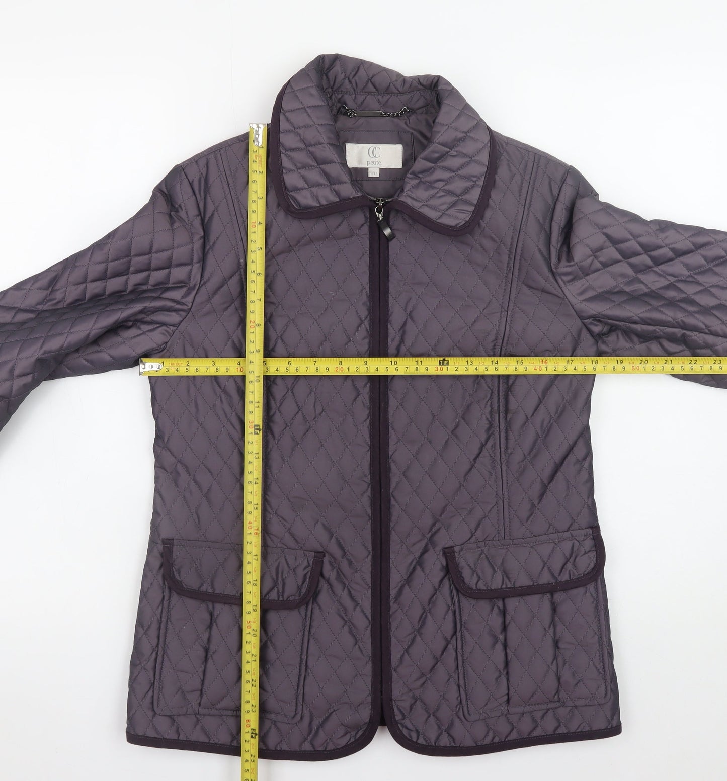 CC Petite Women's Purple Quilted Mid-Length Zip Jacket Size 8