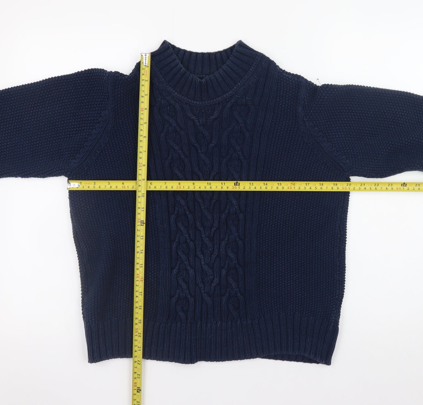 Marks and Spencer Women's Blue Cotton Cable-Knit Jumper Size 12