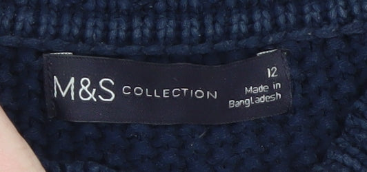 Marks and Spencer Women's Blue Cotton Cable-Knit Jumper Size 12