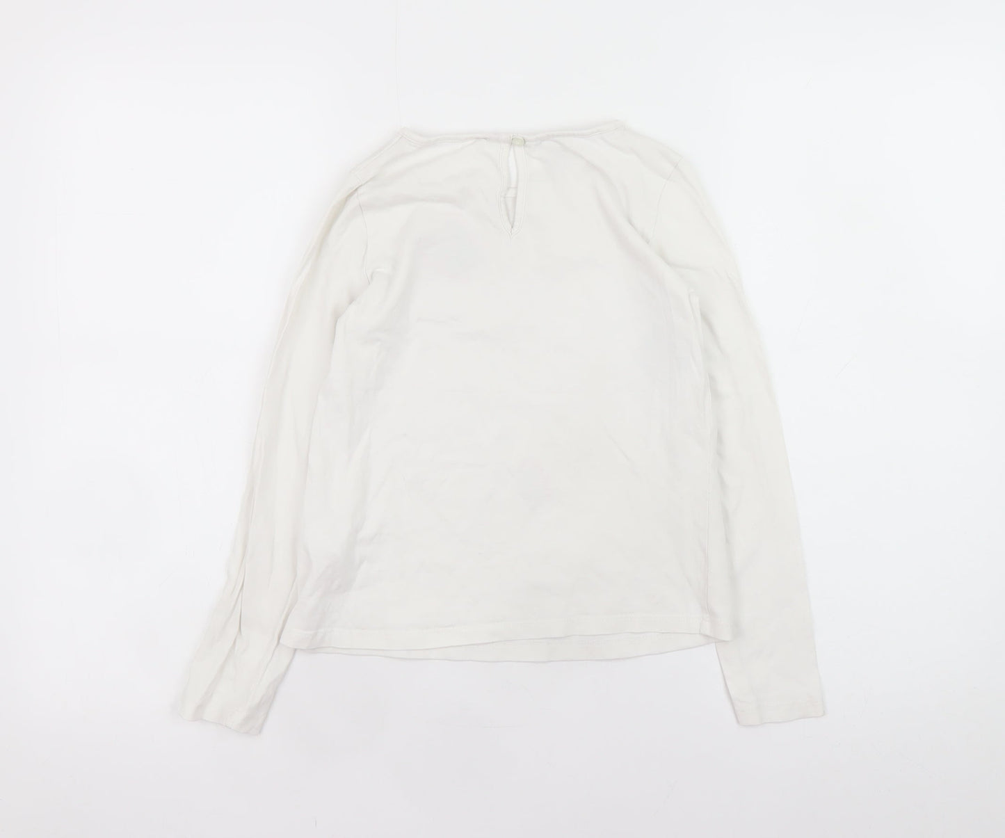 Monsoon Teens White Long Sleeve Heart Sequin Cotton T-Shirt Size 10