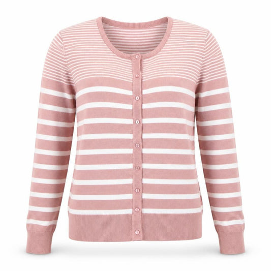 Miso Women Pink Striped Knit Cardigan Jumper Size M
