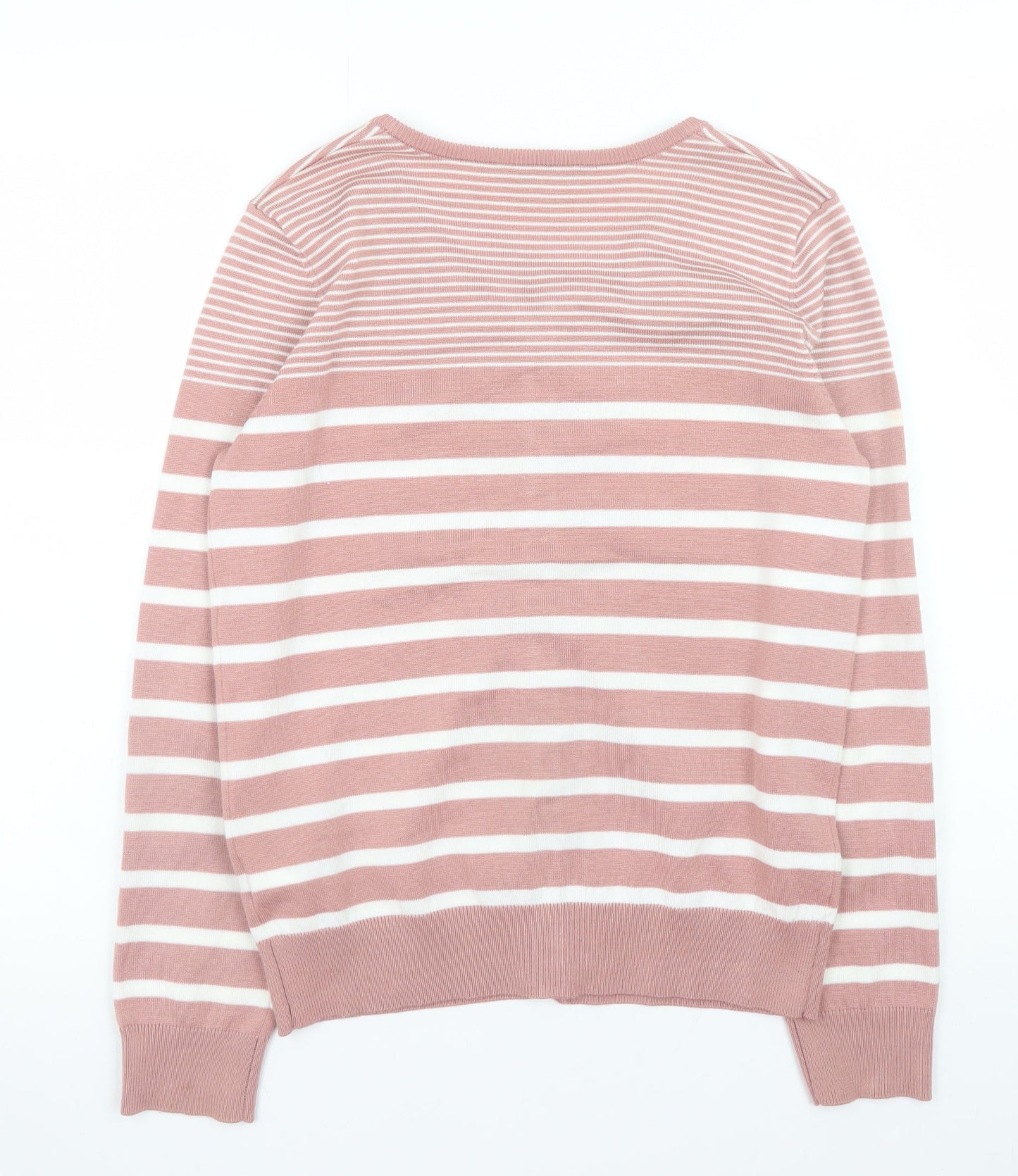 Miso Women Pink Striped Knit Cardigan Jumper Size M