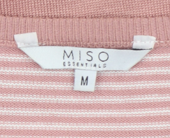 Miso Women Pink Striped Knit Cardigan Jumper Size M