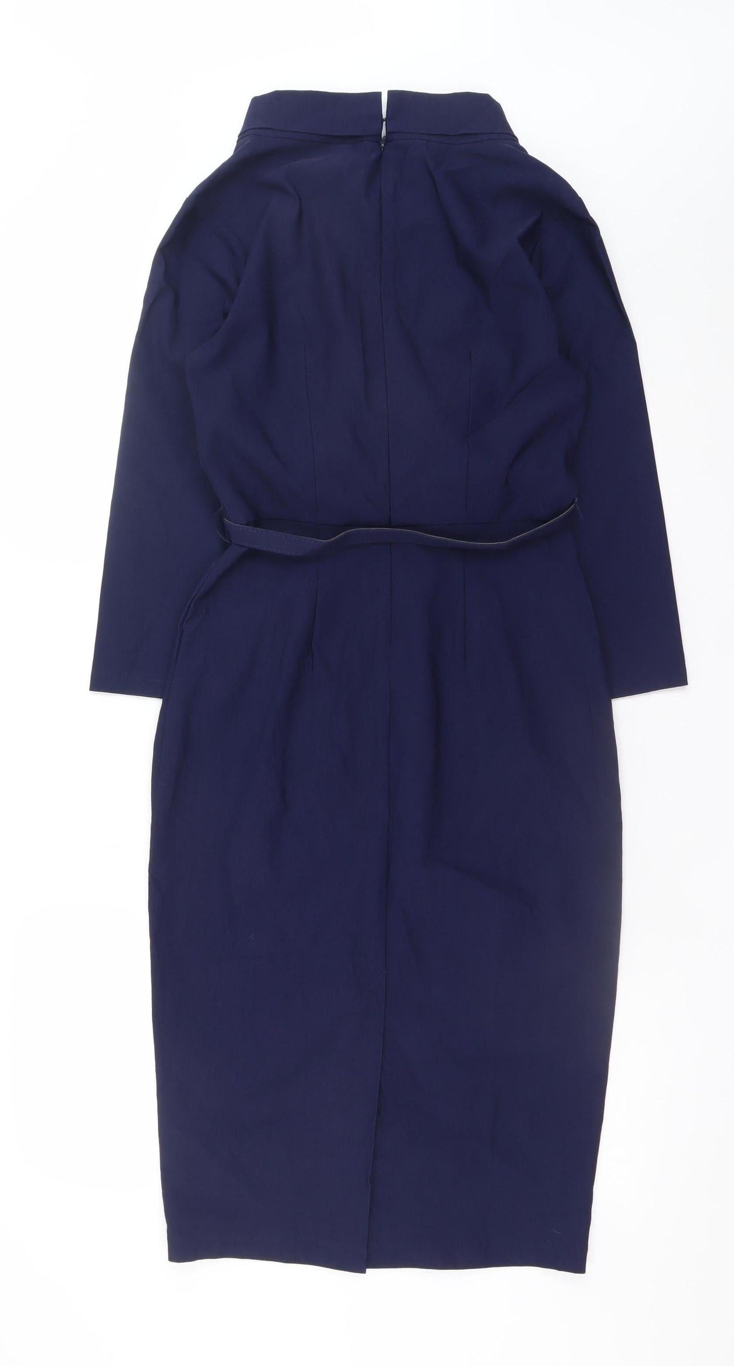 MUXXN Women Blue Bodycon Knee Length 3/4 Sleeve High Neck Work Dress Size S