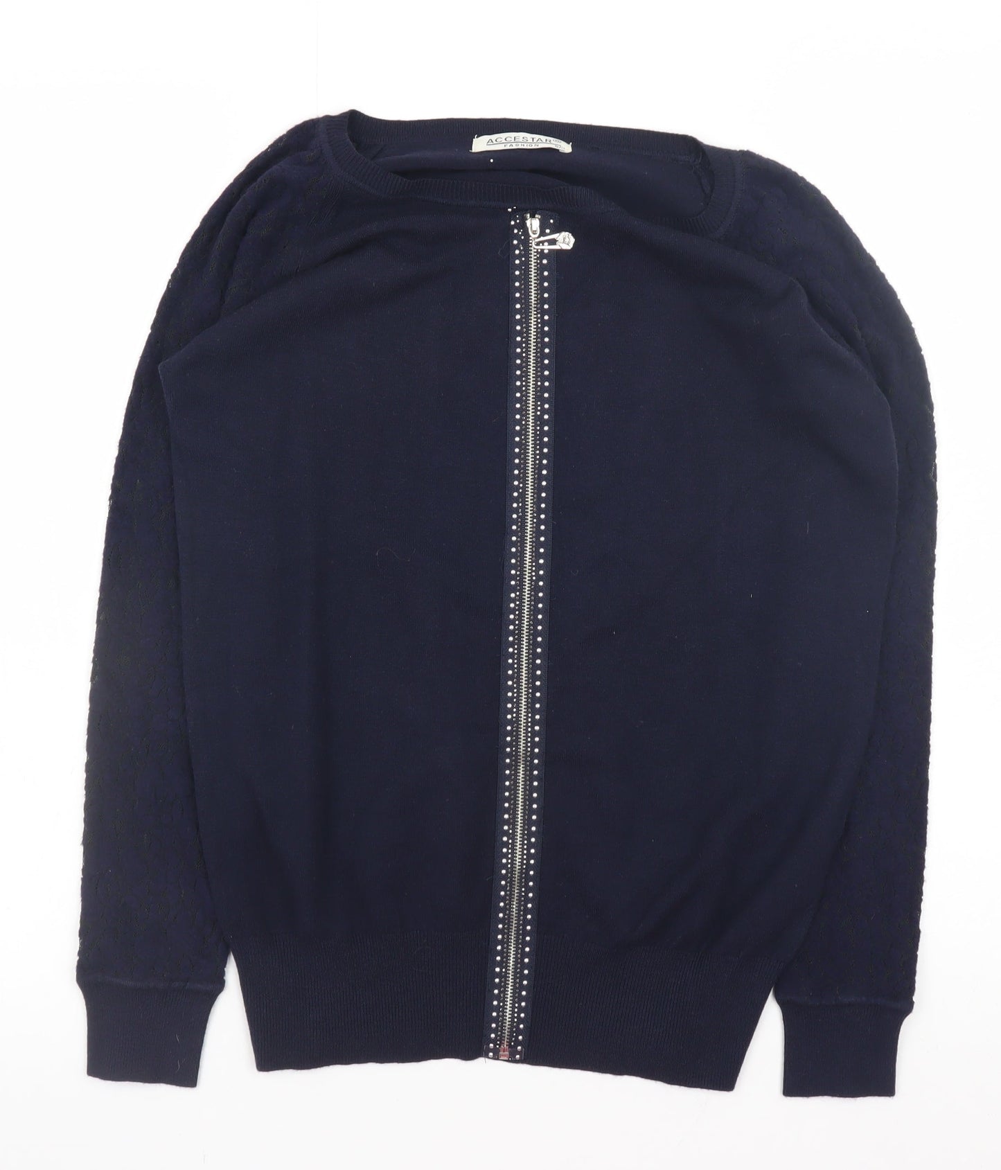 Accestar Women's Black S Crew Neck Zip Cardigan Jumper