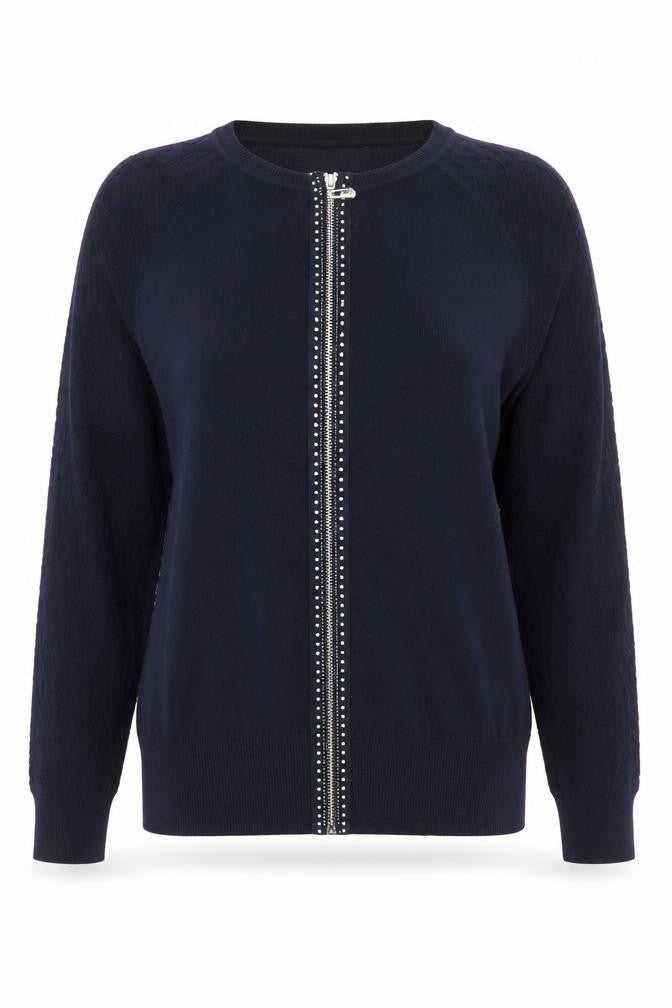 Accestar Women's Black S Crew Neck Zip Cardigan Jumper