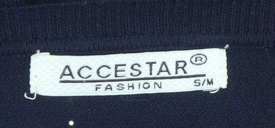 Accestar Women's Black S Crew Neck Zip Cardigan Jumper