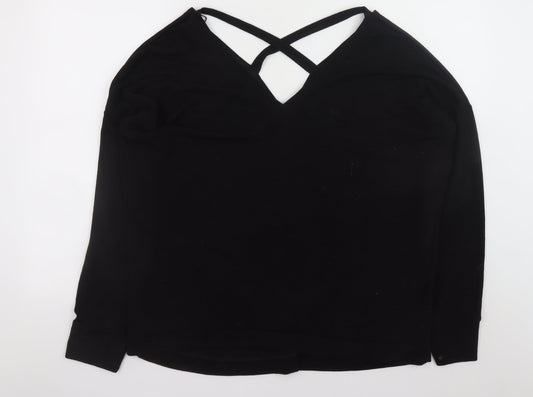 River Island Women Black Size 18 V-Neck Criss Cross Jumper