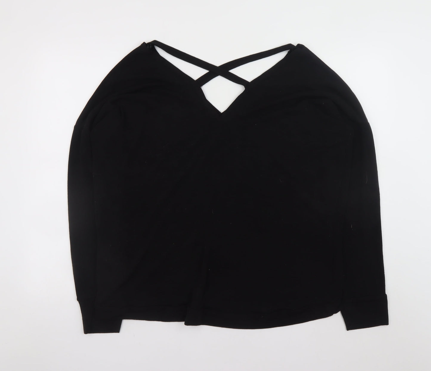 River Island Women Black Size 18 V-Neck Criss Cross Jumper