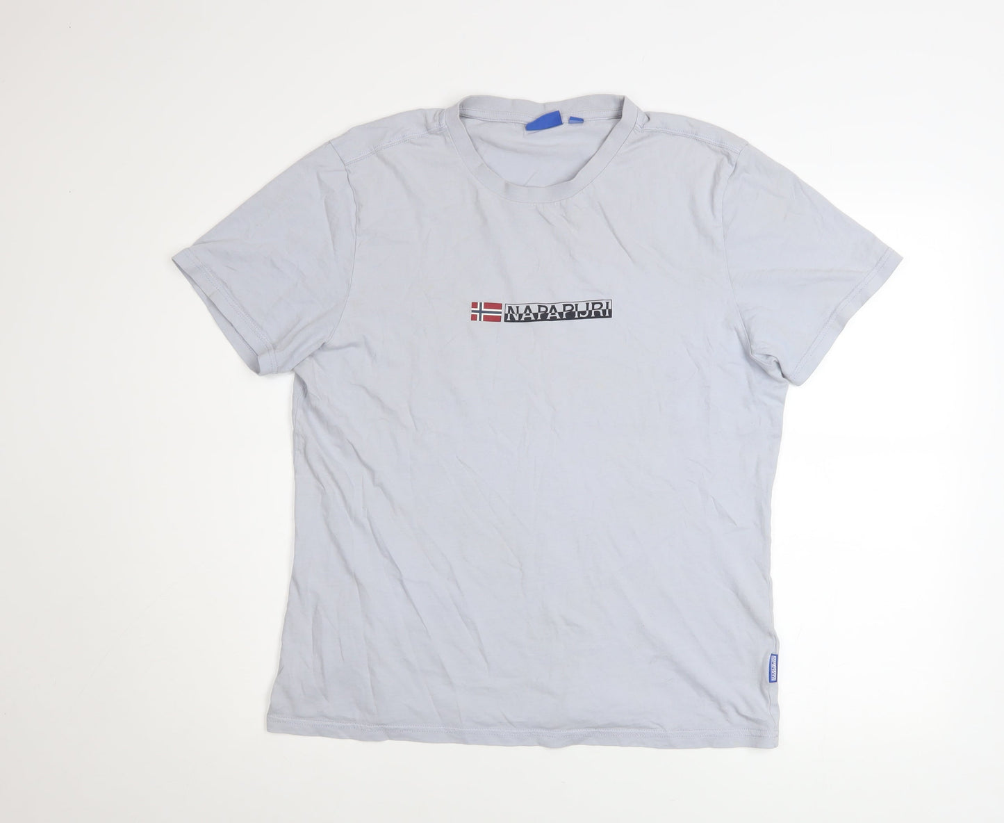 Napapijri Men Grey Logo Short Sleeve Crew Neck Cotton T-Shirt L