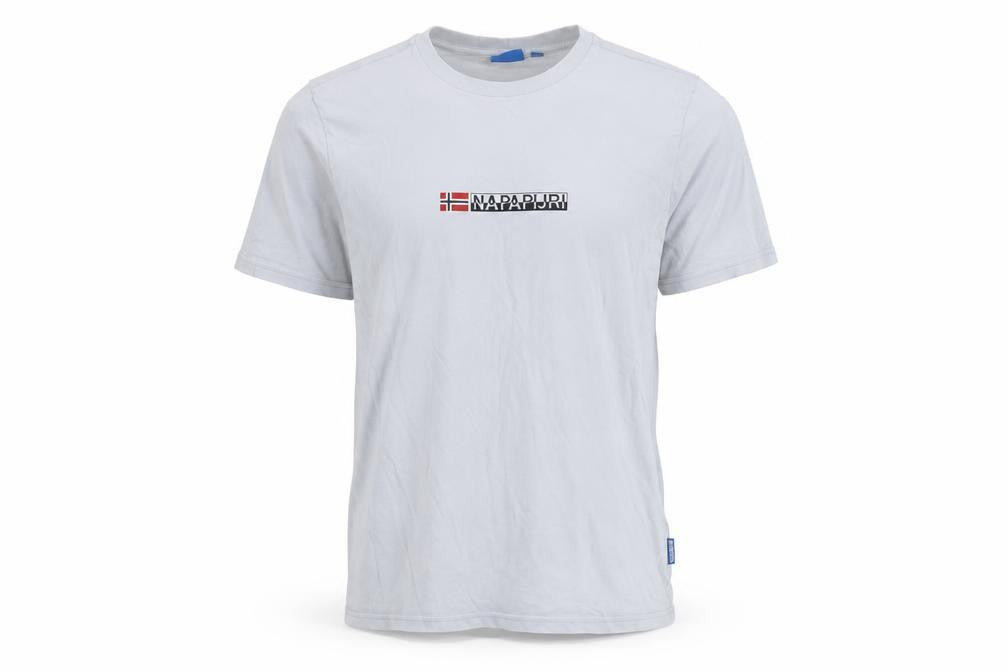 Napapijri Men Grey Logo Short Sleeve Crew Neck Cotton T-Shirt L