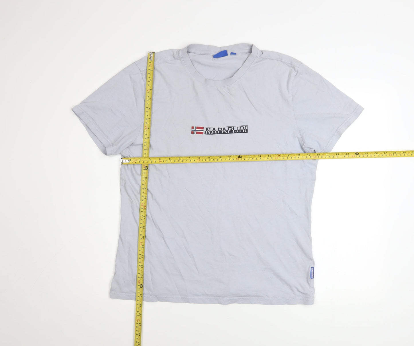 Napapijri Men Grey Logo Short Sleeve Crew Neck Cotton T-Shirt L