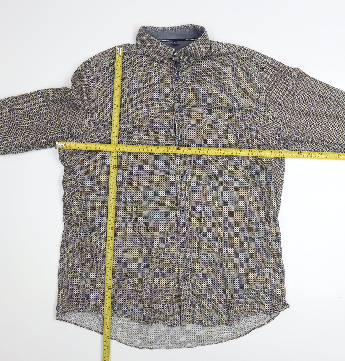 Casa Moda Men's Blue Geometric Long Sleeve Button-Up Shirt XL