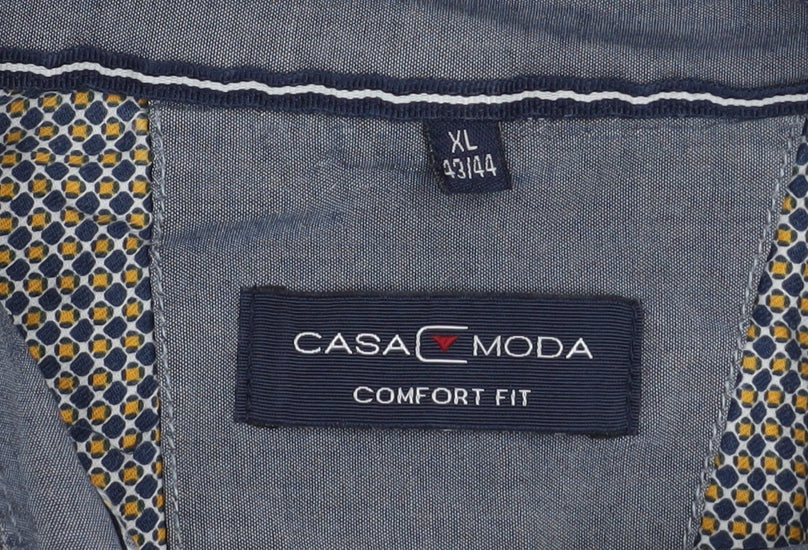 Casa Moda Men's Blue Geometric Long Sleeve Button-Up Shirt XL
