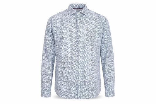Mango Man Blue Slim Fit Geometric Cotton Long Sleeve Shirt M