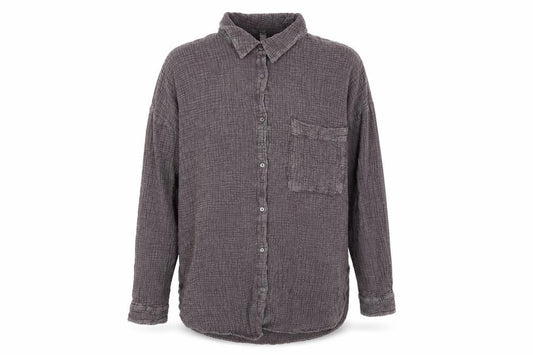 FB Sister Womens Grey Cotton Button-Up Casual Shirt Size L