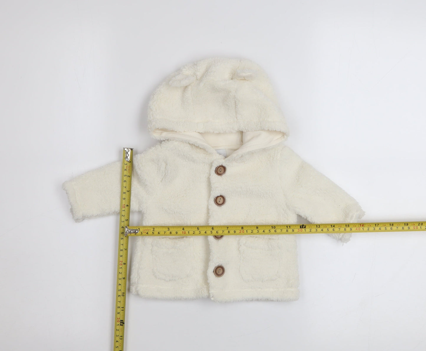 babyGap Unisex Ivory Fleece Hooded Button Coat 3-6 Months