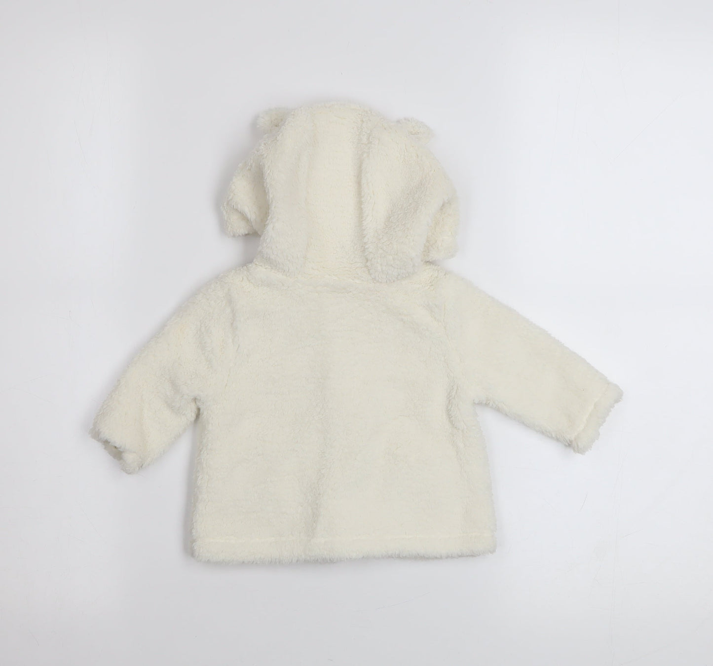 babyGap Unisex Ivory Fleece Hooded Button Coat 3-6 Months