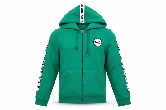 Hollister Unisex Green Full Zip Hoodie Size M Logo Fleece Sweatshirt