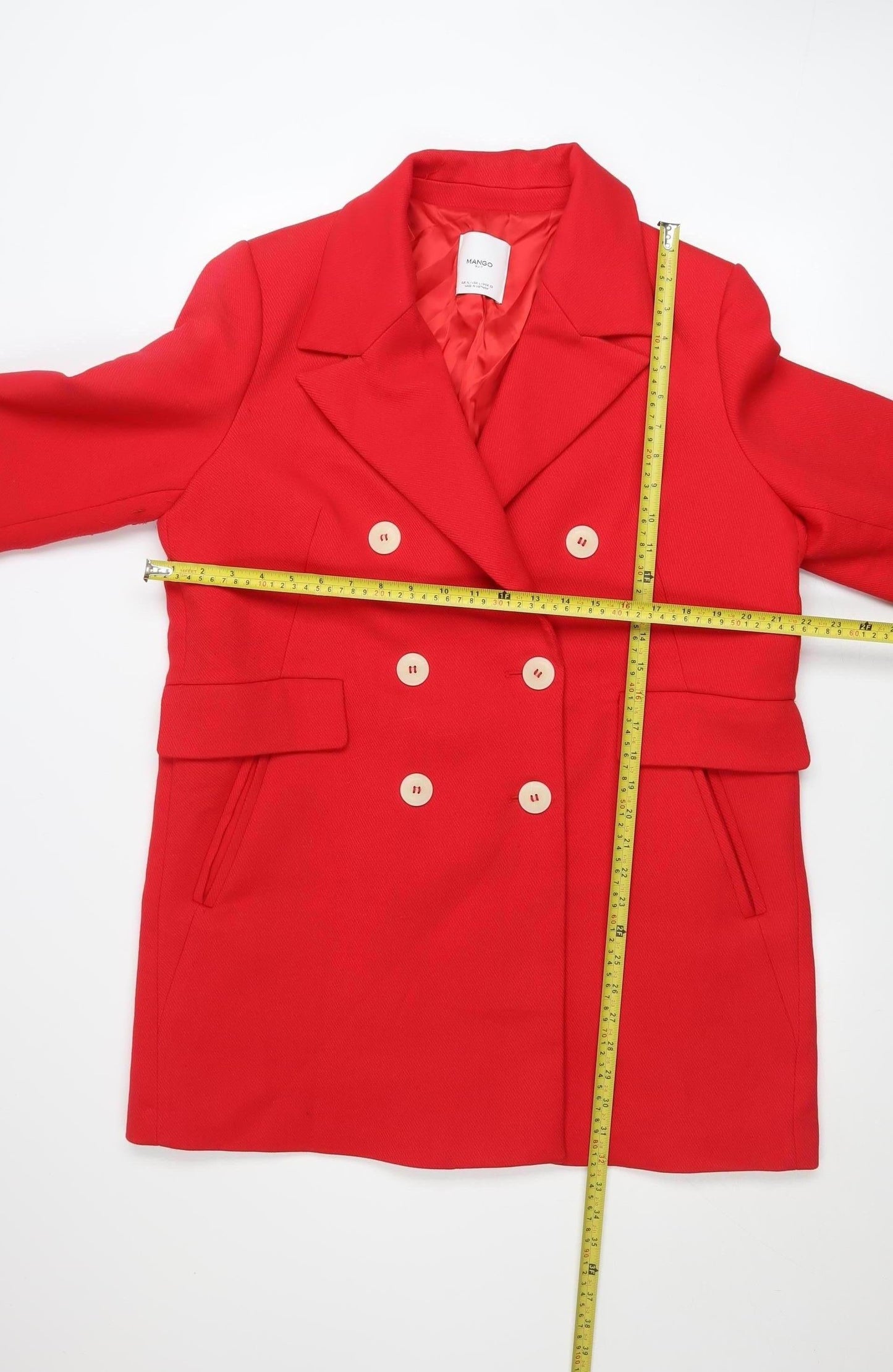 Mango Women’s Red Pea Coat Size 16 Double-Breasted Classic Mid-Length
