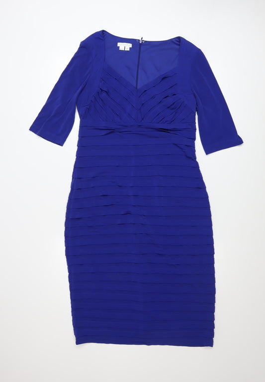 London Times Women Blue Knee Length Sheath Dress Size 10