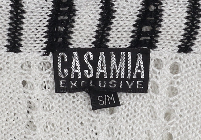 Casamia Women’s White Striped Ruffle Knit Open Cardigan S