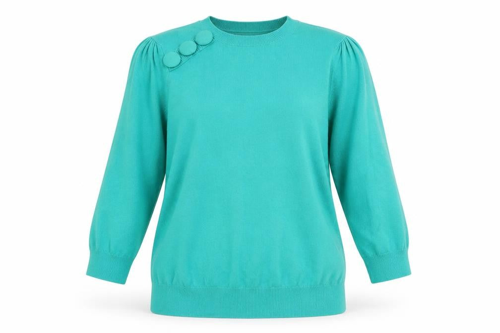 Savida Women’s Green Crew Neck Puff Sleeve Pullover Jumper Size 10