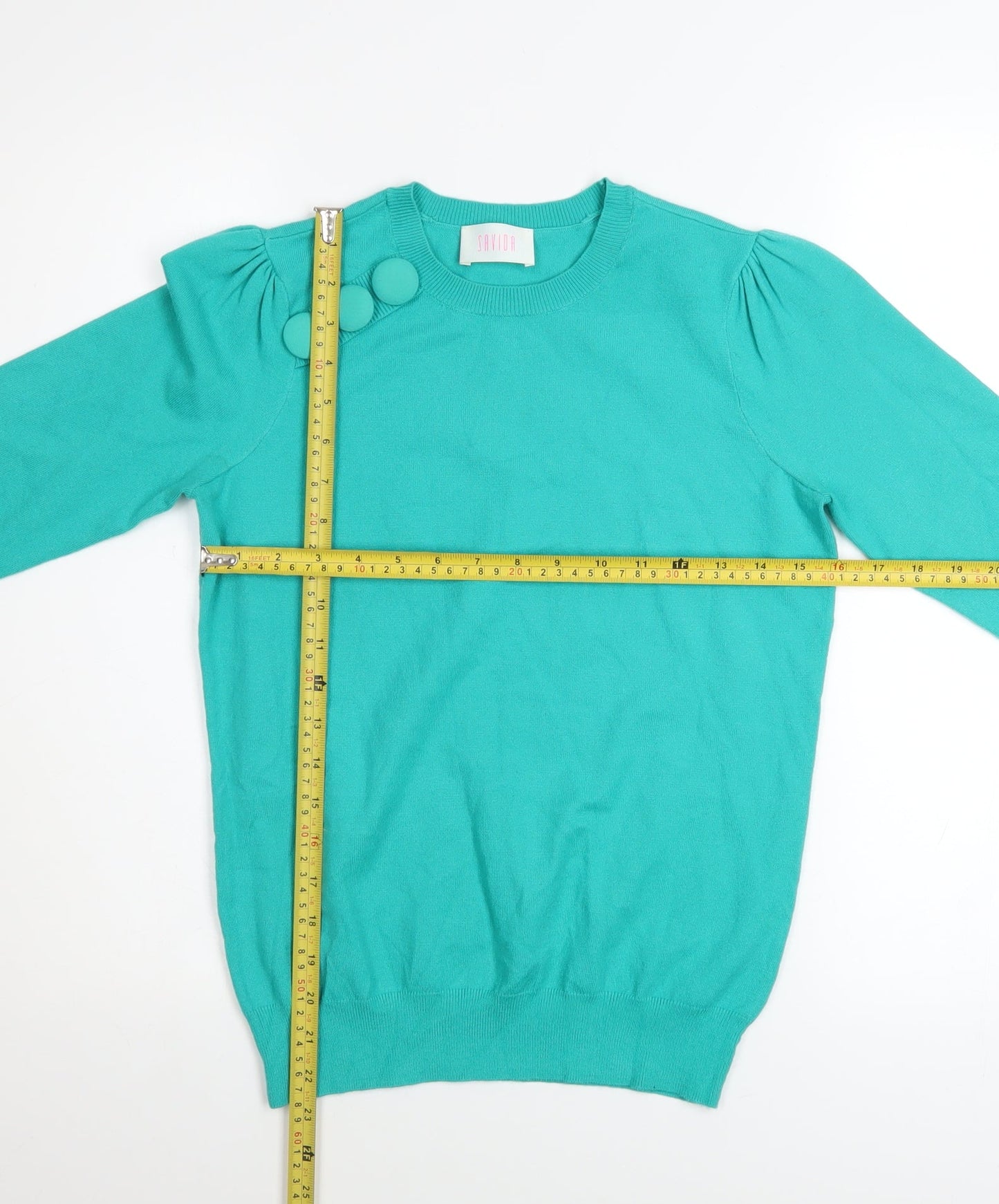 Savida Women’s Green Crew Neck Puff Sleeve Pullover Jumper Size 10