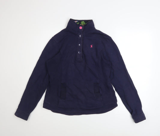 Joules Women Navy Henley Pullover Sweatshirt UK 10 Cotton Floral Lined