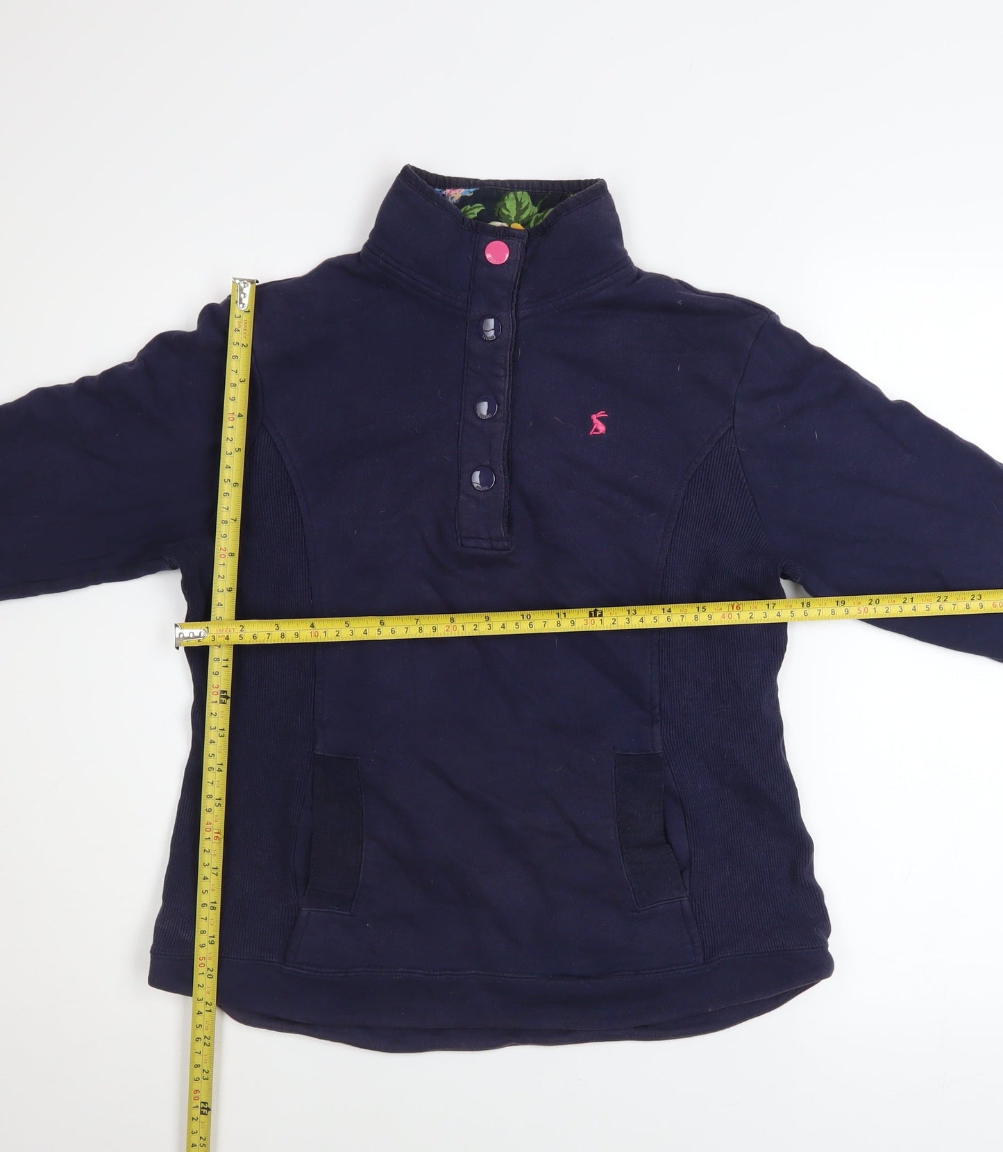 Joules Women Navy Henley Pullover Sweatshirt UK 10 Cotton Floral Lined