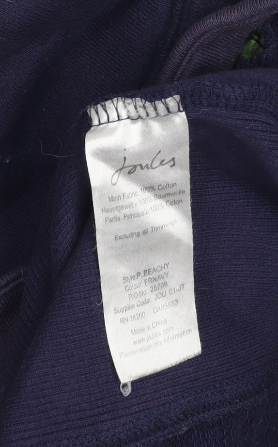 Joules Women Navy Henley Pullover Sweatshirt UK 10 Cotton Floral Lined