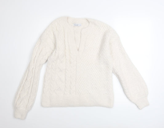 Gallery Women’s Ivory Cable Knit V-Neck Jumper Size S