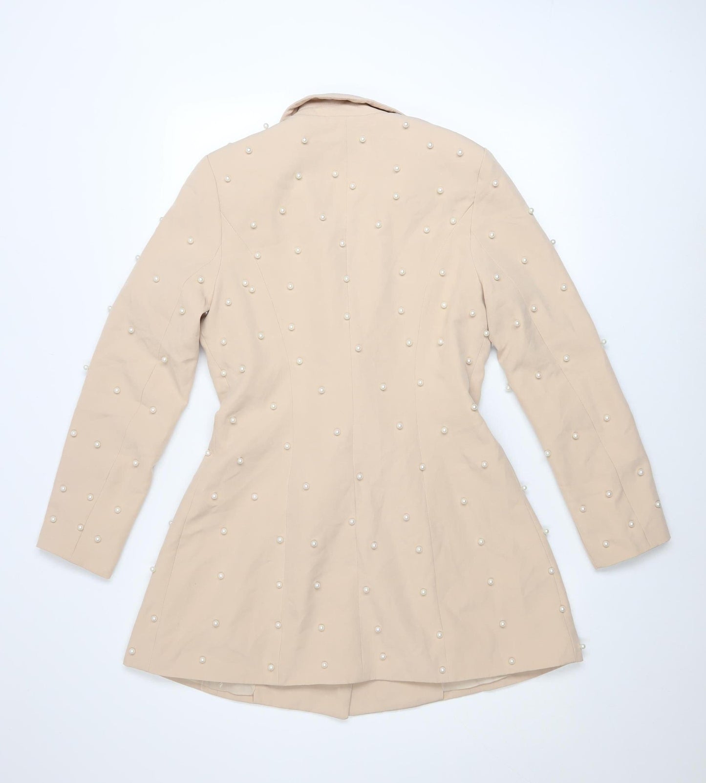 Boohoo Womens Beige Pearl Embellished Blazer UK 8 Classic Mid-Length