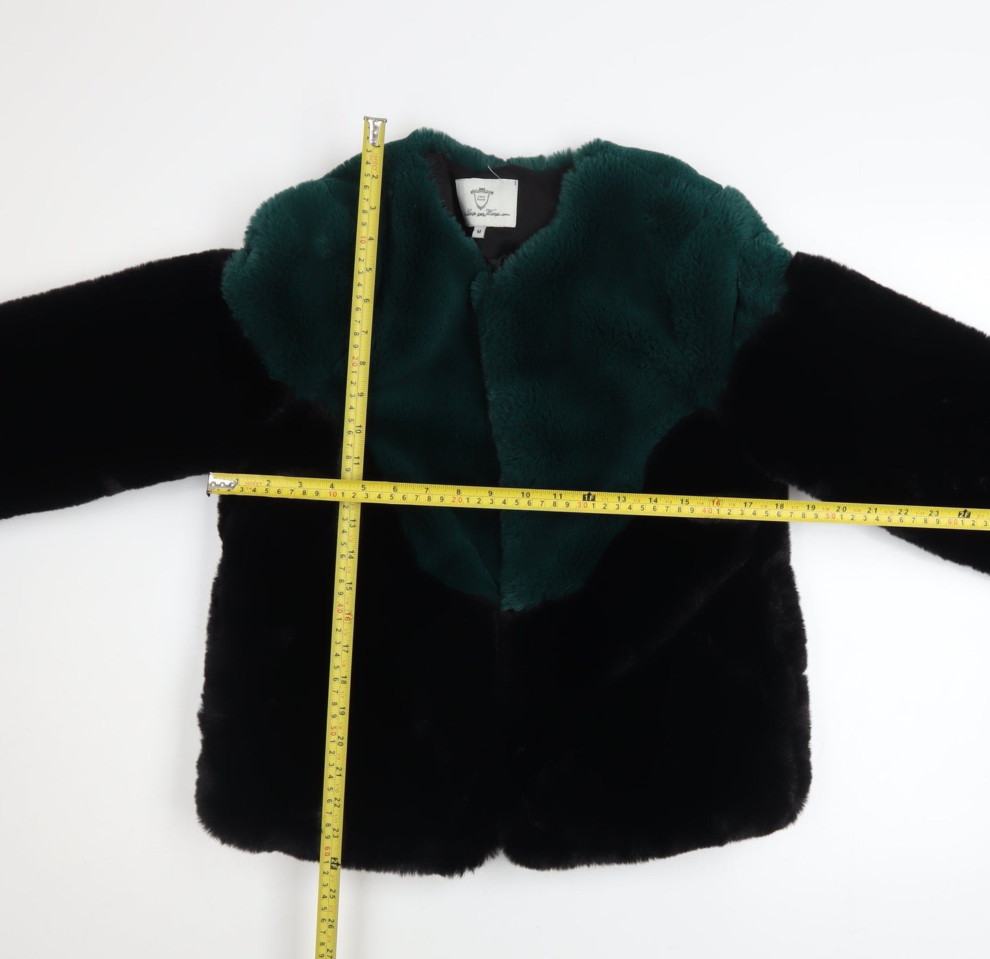 Lucy Wang Womens Black and Green Faux Fur Jacket Size M