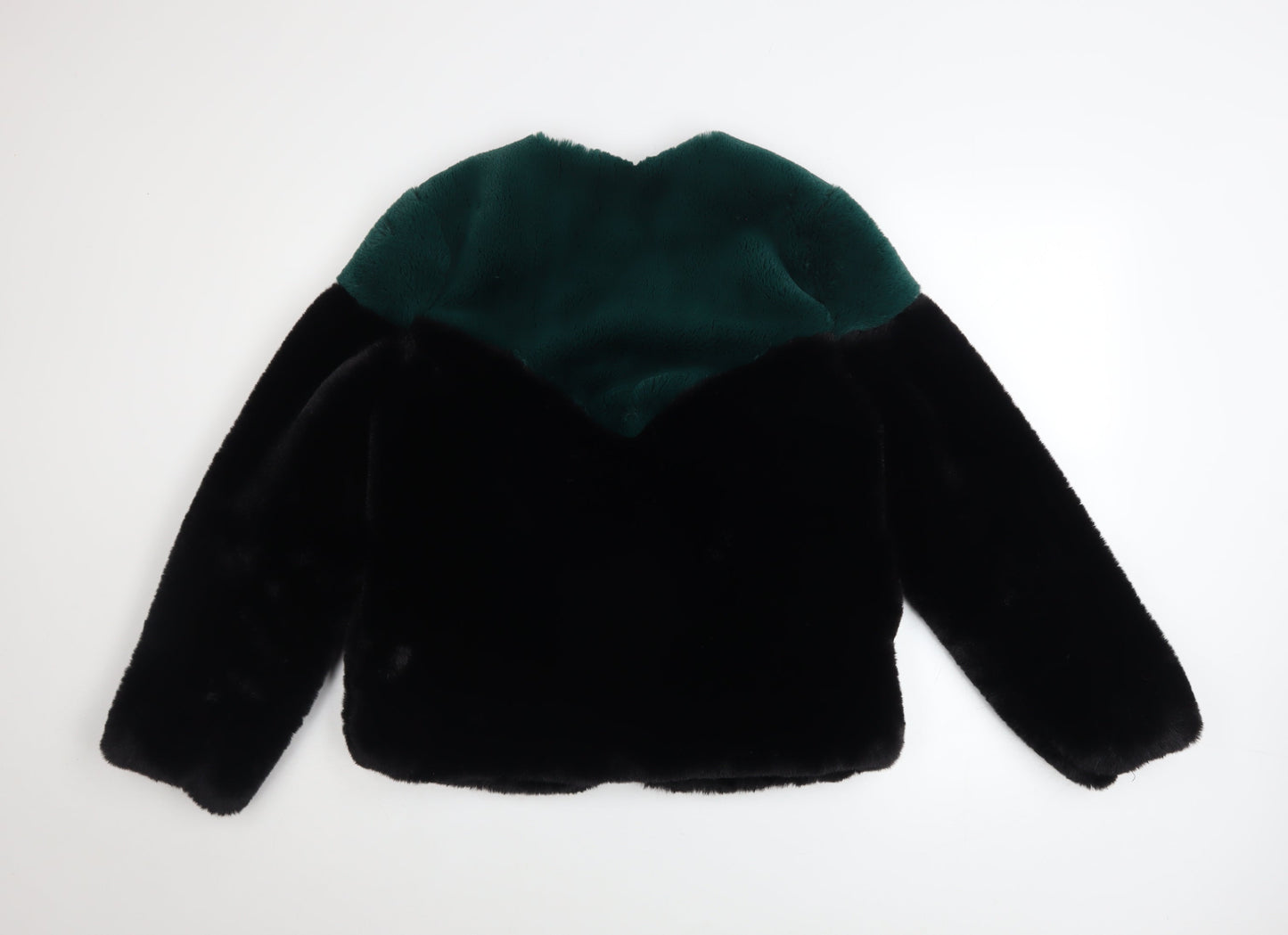 Lucy Wang Womens Black and Green Faux Fur Jacket Size M