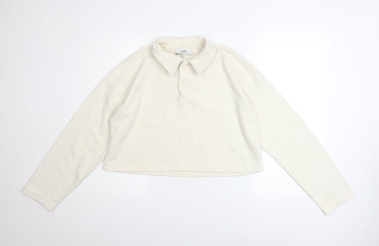 Pull & Bear Women's Ivory Henley Sweatshirt Medium Cotton Blend