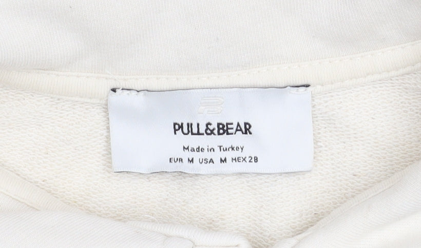 Pull & Bear Women's Ivory Henley Sweatshirt Medium Cotton Blend