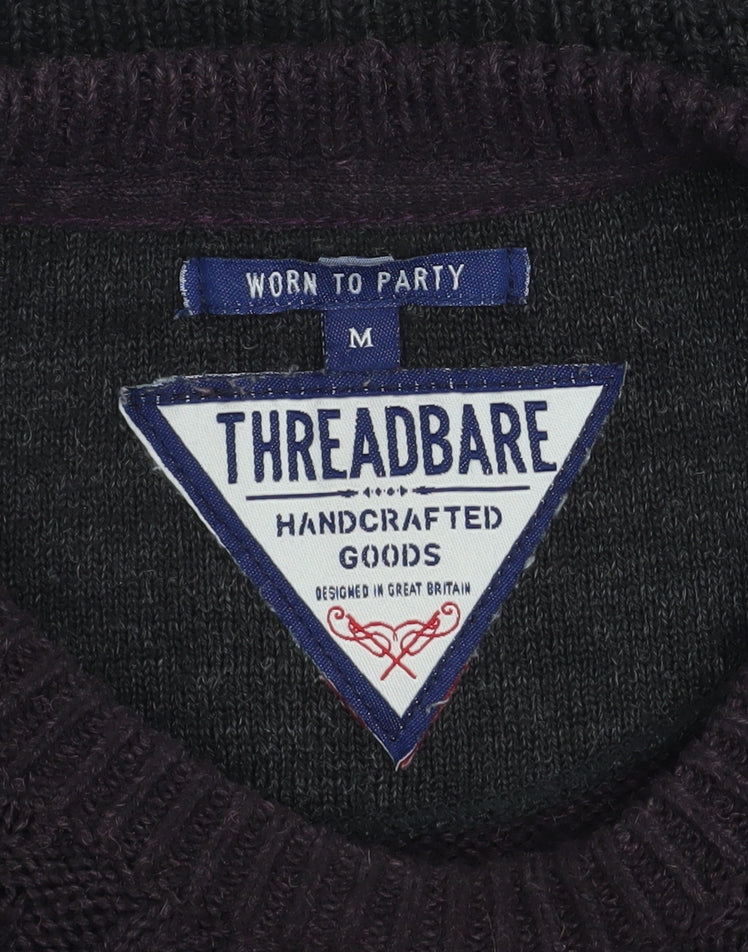 Threadbare Men’s Multicoloured Cable-Knit Crew Neck Jumper Size M