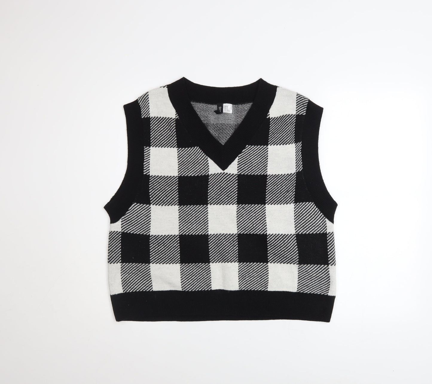 H&M Women’s Black Check Knit V-Neck Sleeveless Vest Jumper Size 12