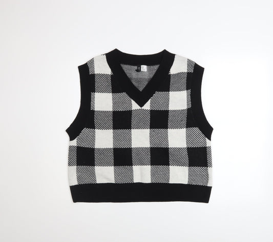 H&M Women’s Black Check Knit V-Neck Sleeveless Vest Jumper Size 12