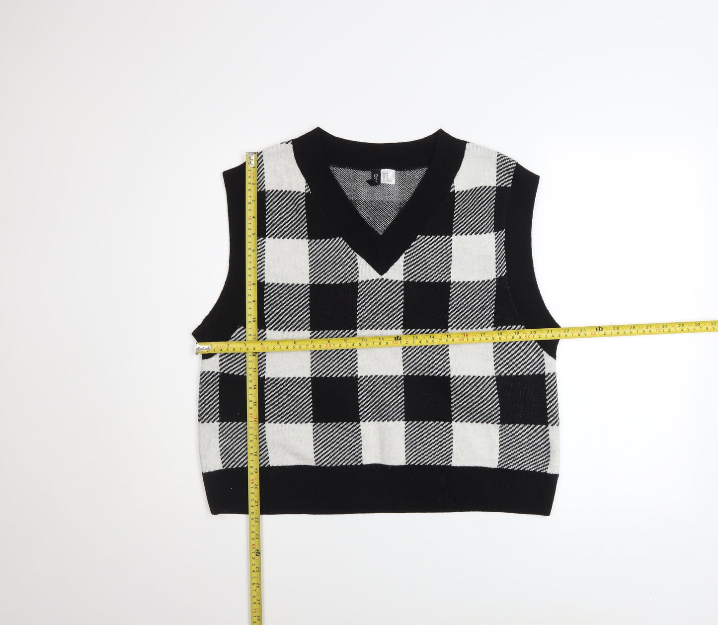 H&M Women’s Black Check Knit V-Neck Sleeveless Vest Jumper Size 12