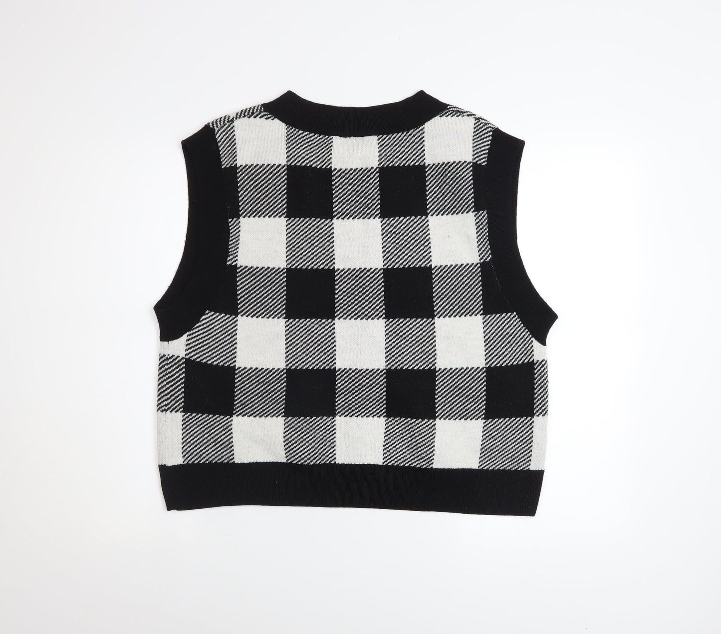 H&M Women’s Black Check Knit V-Neck Sleeveless Vest Jumper Size 12