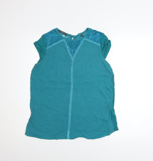 Esprit Women’s Green Lace Crochet Short Sleeve Blouse Size L