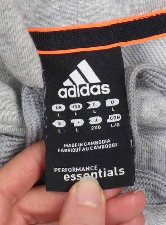 adidas Men Grey Pullover Hoodie L Logo Sports Performance