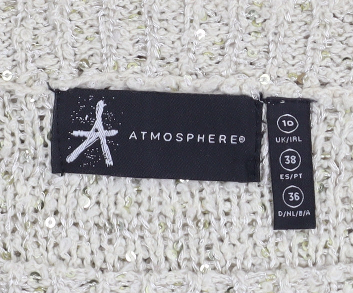 Atmosphere Women's Beige Sequin Knit Jumper Size 10